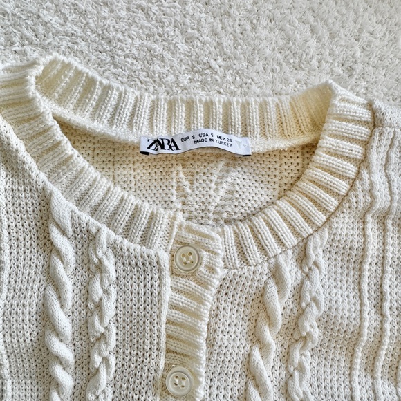 Zara Cream Cable Knit Crop Top - Picture 2 of 3